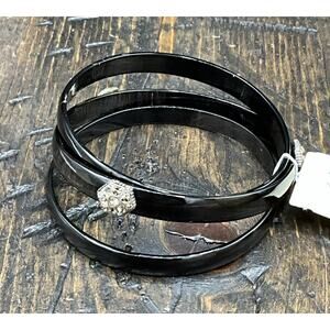 Barse Tibet Bangle Bracelet Trio- Faux Tortoise & Crystal-Sterling Silver- NWT